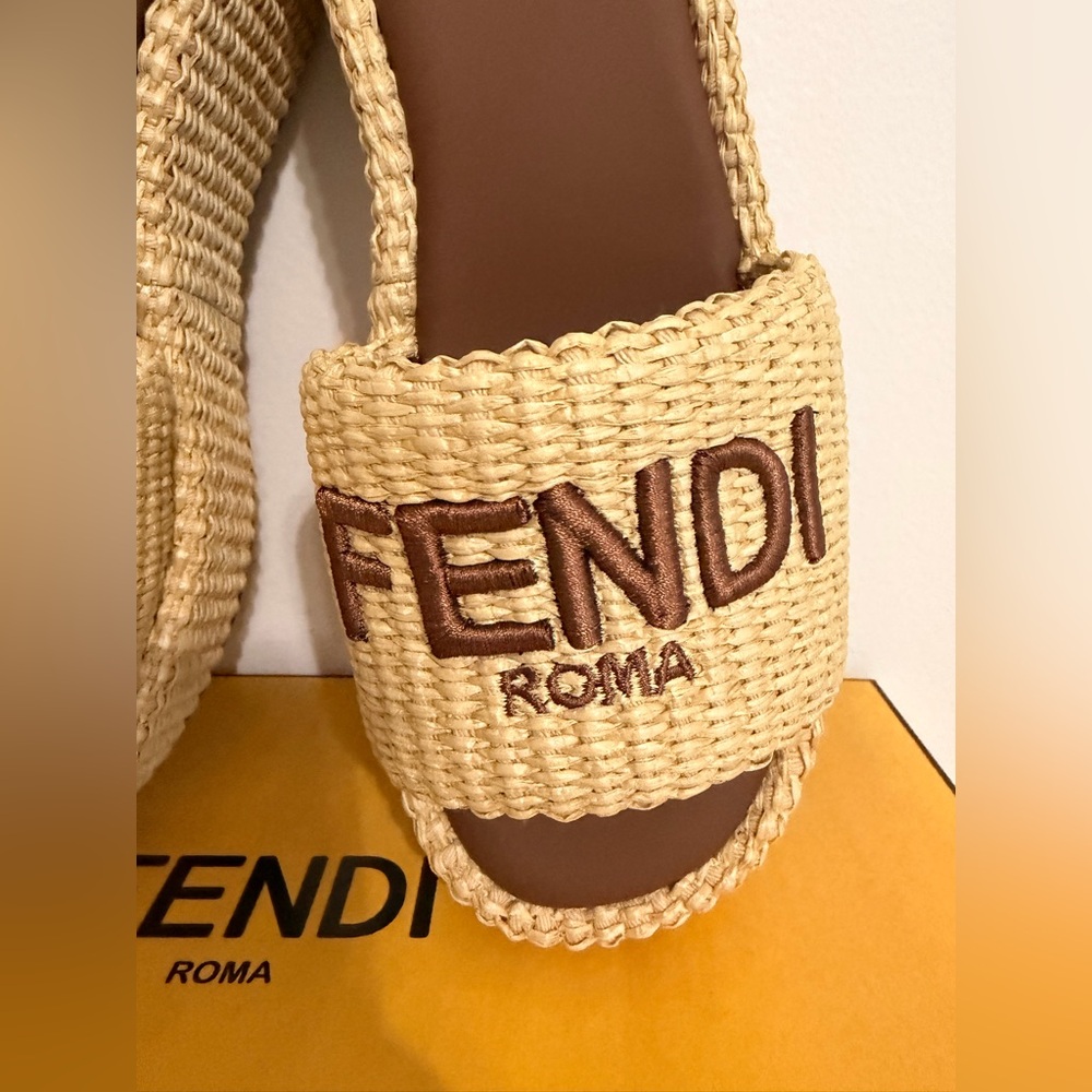 NWB FENDI Raffia FF Sunshine Platform Slide Sandals - Picture 11 of 14